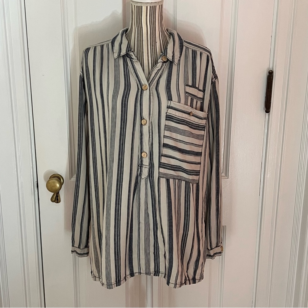 We The Free XL beach linen blend travel top stripes T168